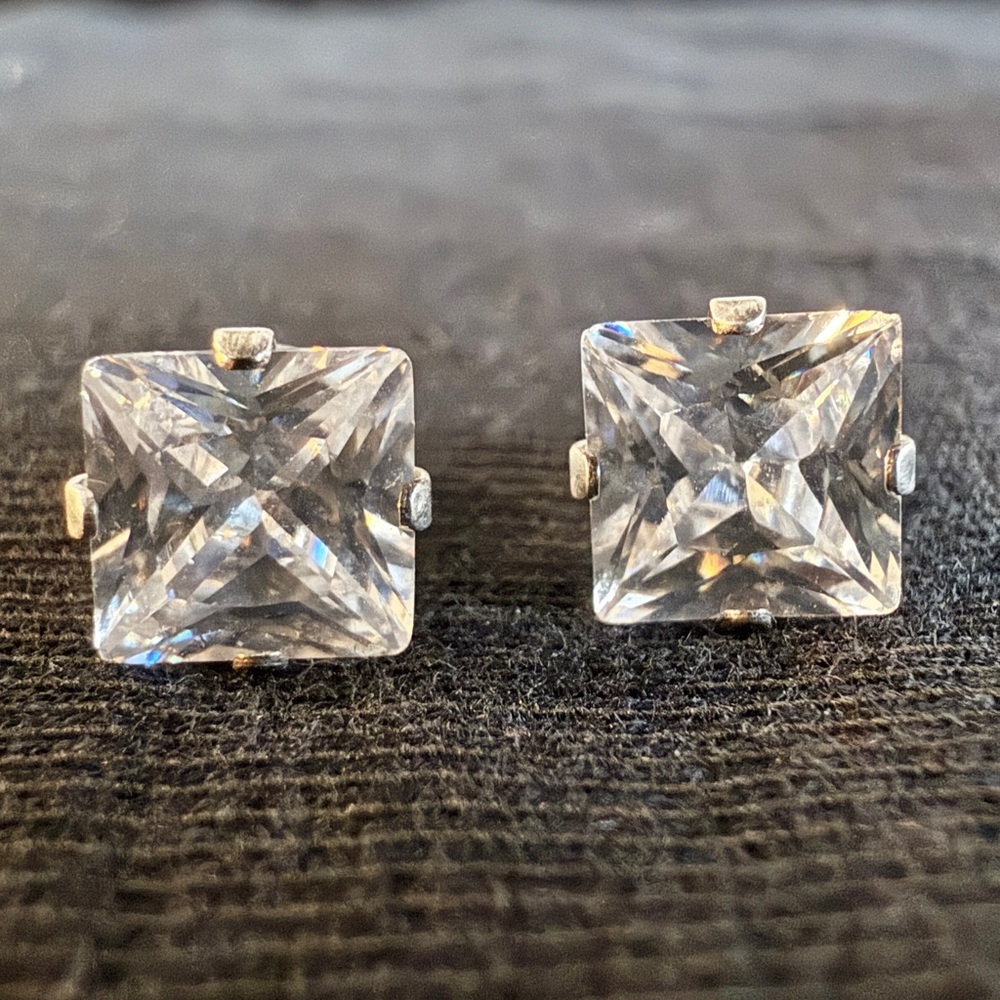 Vintage Silver CZ Stud Earrings
